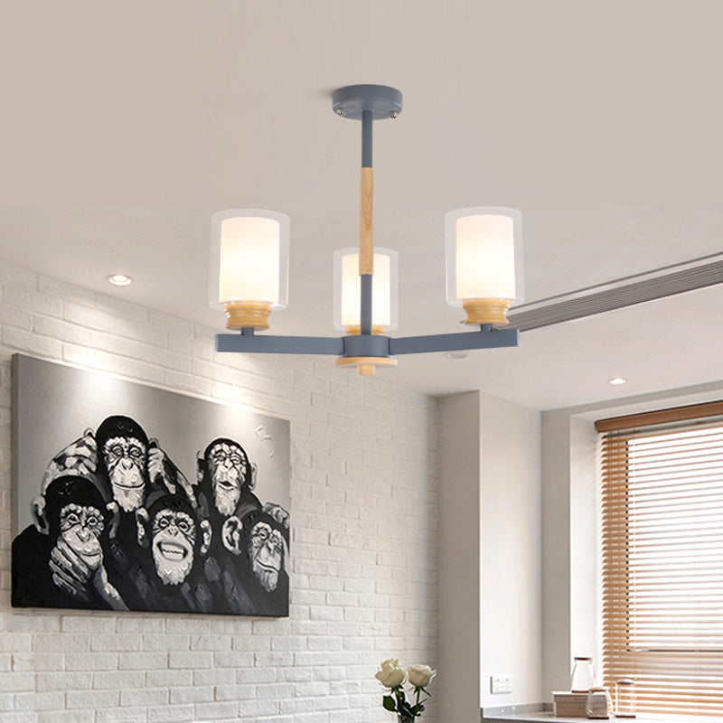 Cylinder Pendant Chandelier Nordic Opal Glass 3/5/6 Lights Grey/White Hanging Pendant Lamp for Living Room