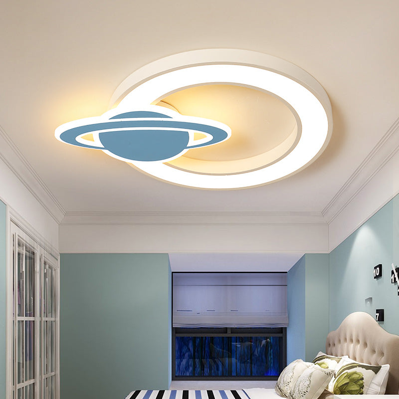 Acrylic Planet Shade Flush Pendant Light Nordic Style LED White Ceiling Mounted Light for Children Room, Warm/White Light