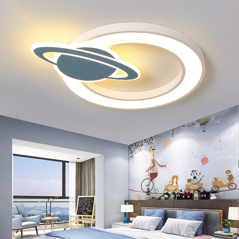 Lámpara colgante empotrada con sombra de planeta acrílico, luz LED blanca montada en el techo de estilo nórdico para habitación de niños, luz blanca/cálida