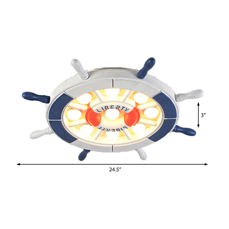 LED-plafondinbouwlamp voor binnen, in nautische stijl, blauwe verzonken hanglamp met roerhouten kap