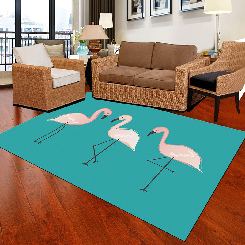 Classic Tropix Indoor Rug Multi-Color Flamingo Carpet Anti-Slip Backing Stain Resistant Machine Washable Rug for Family Room