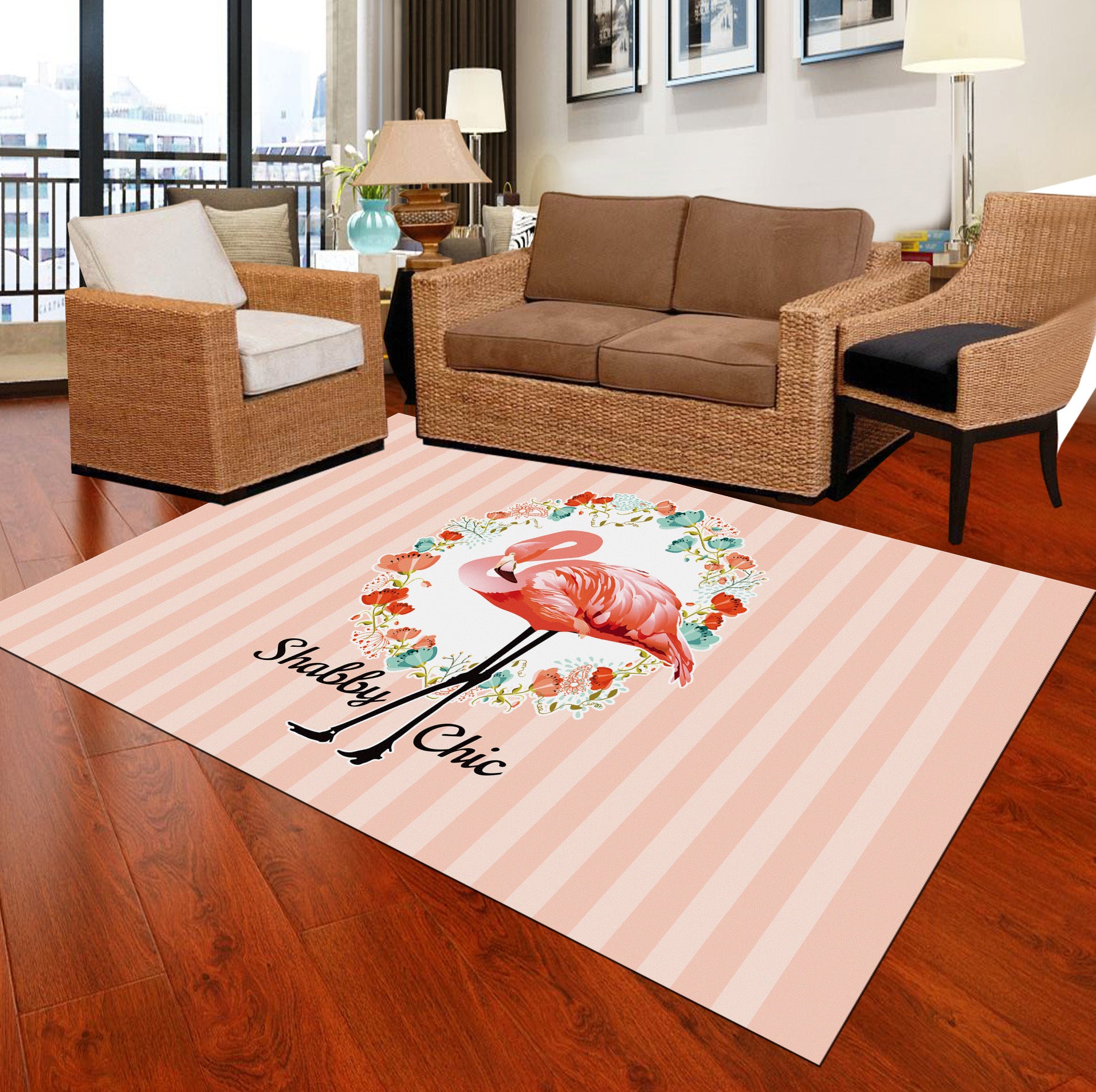 Classic Tropix Indoor Rug Multi-Color Flamingo Carpet Anti-Slip Backing Stain Resistant Machine Washable Rug for Family Room