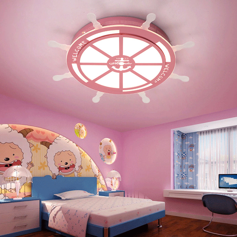 LED Bedroom Flush Light Fixture Cartoon Stylish Blue/Pink Flushmount Lighting with Rudder Acrylic Shade