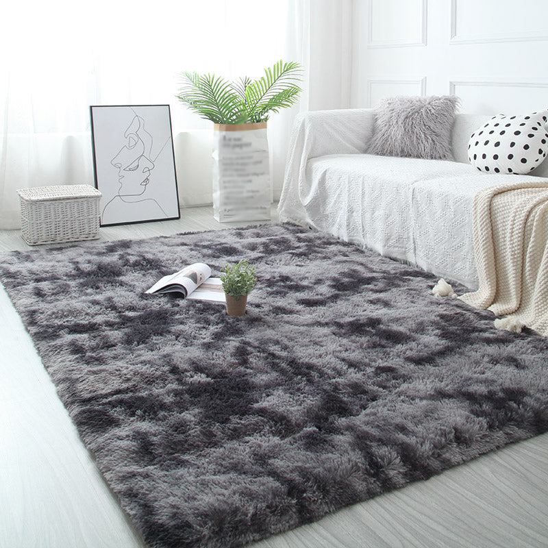 Puffy Multicolor Plain Rug Synthetics Minimalist Carpet Pet Friendly Anti-Slip Washable Rug for Living Room