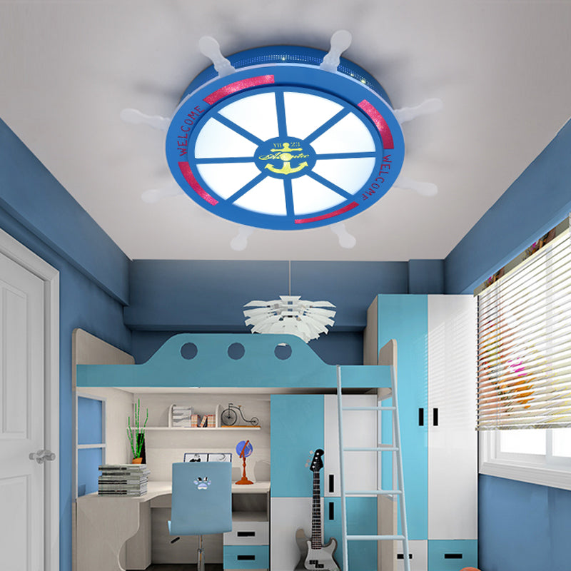 LED Bedroom Flush Light Fixture Cartoon Stylish Blue/Pink Flushmount Lighting with Rudder Acrylic Shade