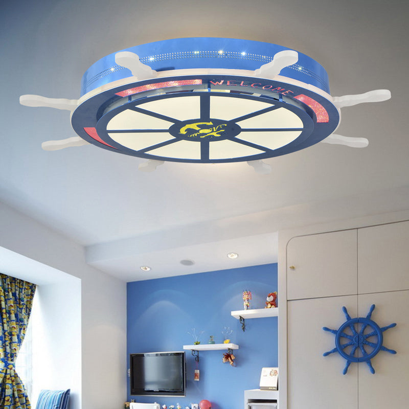 LED Bedroom Flush Light Fixture Cartoon Stylish Blue/Pink Flushmount Lighting with Rudder Acrylic Shade