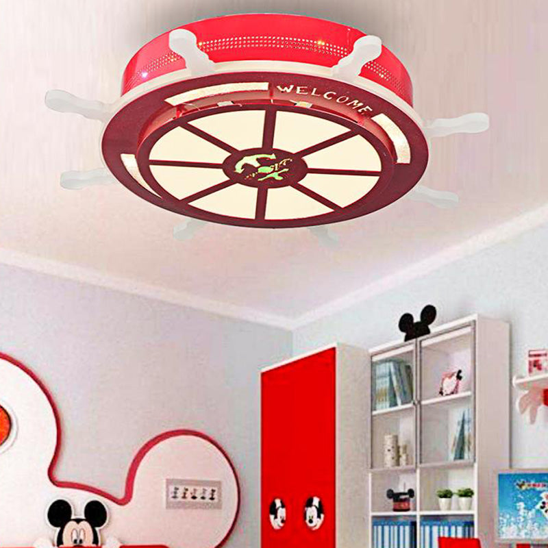 LED Bedroom Flush Light Fixture Cartoon Stylish Blue/Pink Flushmount Lighting with Rudder Acrylic Shade