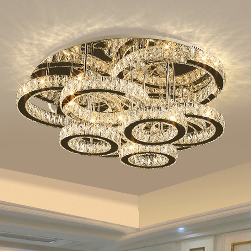 Stainless-Steel Circular LED Semi Flush Light Simplicity Embedded Crystal Ceiling Flush Mount