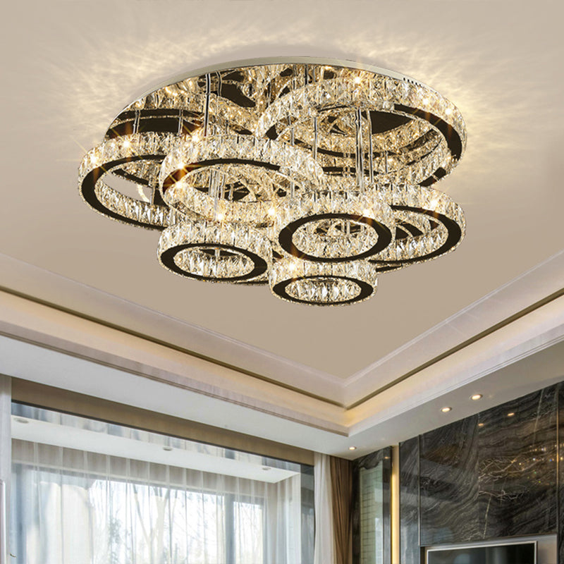 Stainless-Steel Circular LED Semi Flush Light Simplicity Embedded Crystal Ceiling Flush Mount