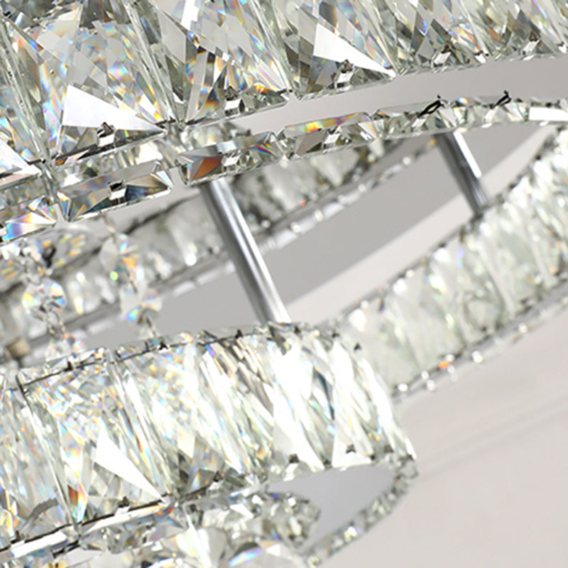 Stainless-Steel Circular LED Semi Flush Light Simplicity Embedded Crystal Ceiling Flush Mount