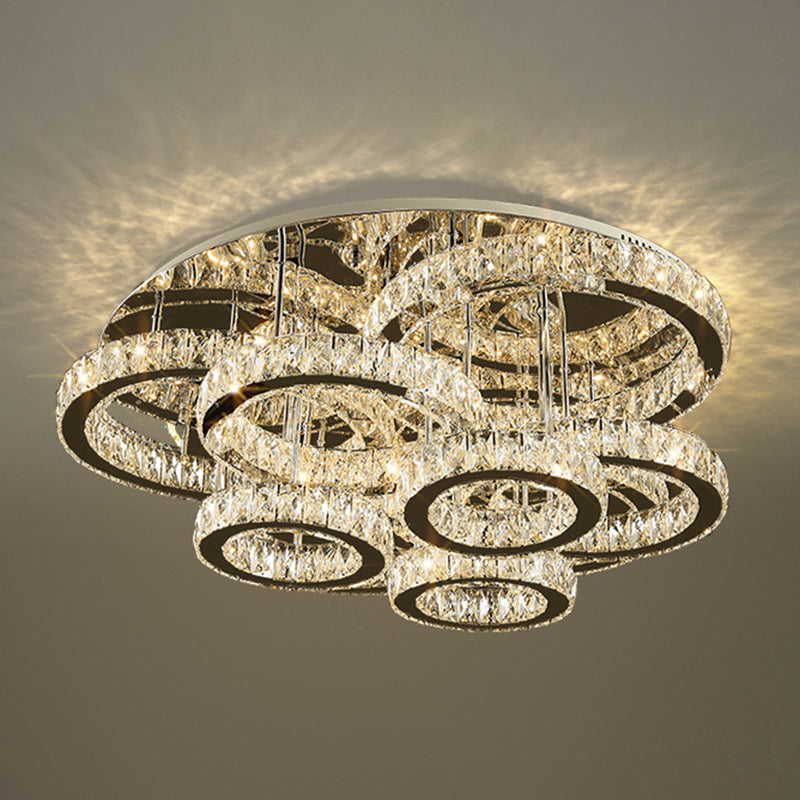 Stainless-Steel Circular LED Semi Flush Light Simplicity Embedded Crystal Ceiling Flush Mount