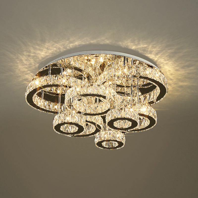 Stainless-Steel Circular LED Semi Flush Light Simplicity Embedded Crystal Ceiling Flush Mount