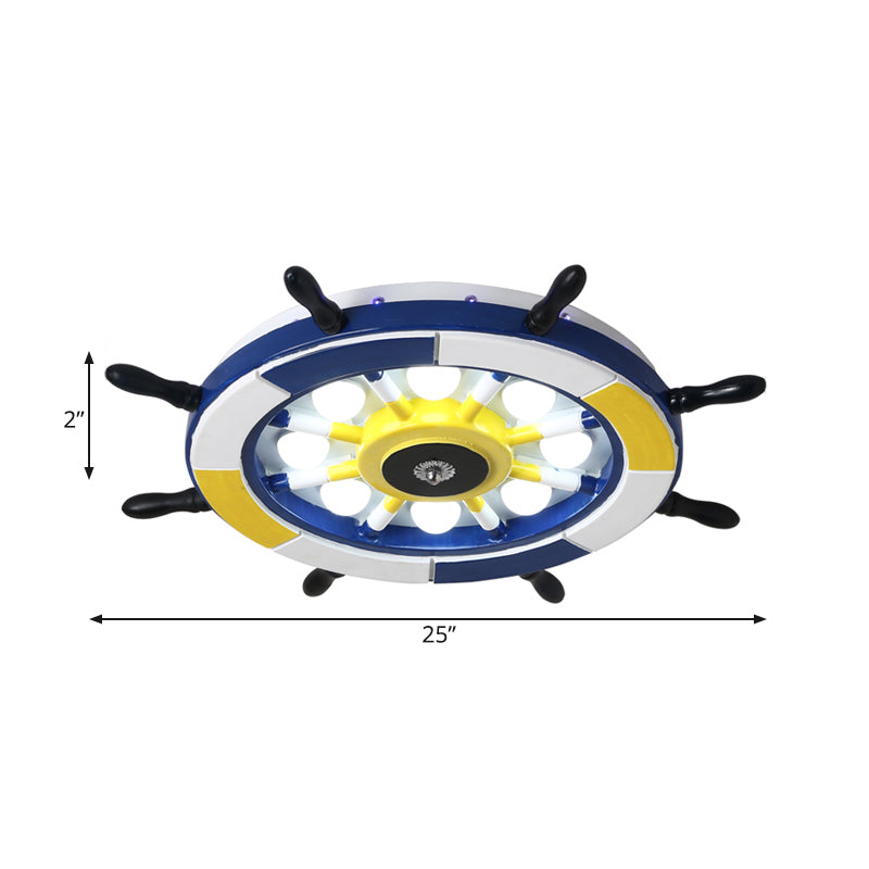 Plafoniera da incasso a LED in stile nautico con paralume in legno finitura blu Plafoniera da incasso a cupola/timone