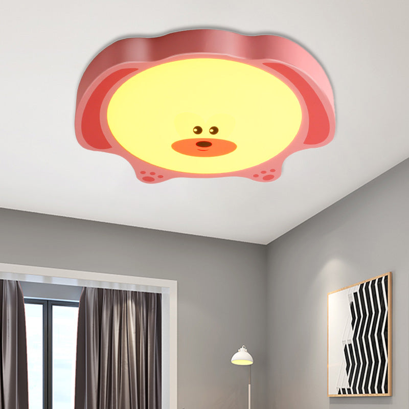 Bear Flush Mount Fixture Cartoon Style Acrylic and Metal LED Blue/Pink Flushmount Lighting for Children Room