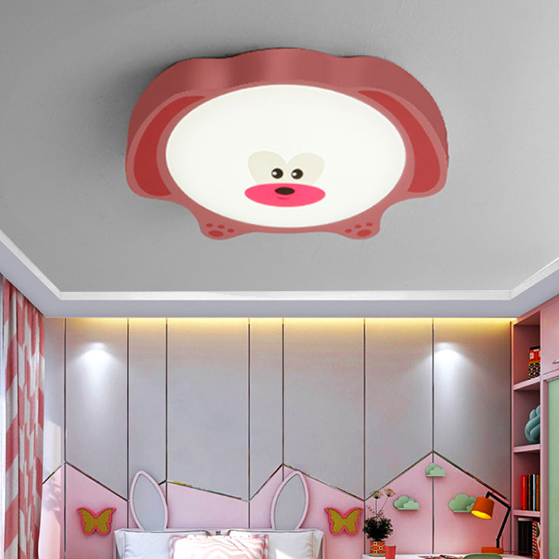 Bear Flush Mount Fixture Cartoon Style Acrylic and Metal LED Blue/Pink Flushmount Lighting for Children Room