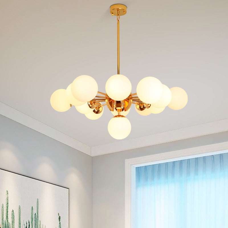 Retro Global Chandelier Pendant Light Milk Glass 7/13 Lights Hanging Ceiling Light in Gold