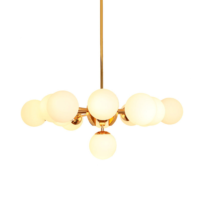 Retro Global Chandelier Pendant Light Milk Glass 7/13 Lights Hanging Ceiling Light in Gold