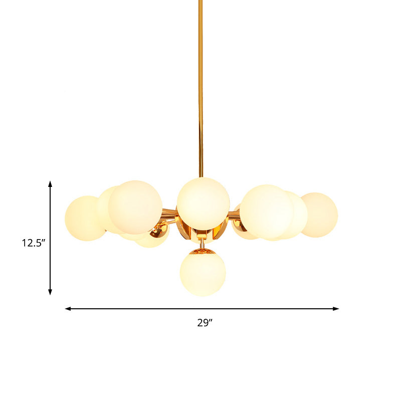 Retro Global Chandelier Pendant Light Milk Glass 7/13 Lights Hanging Ceiling Light in Gold