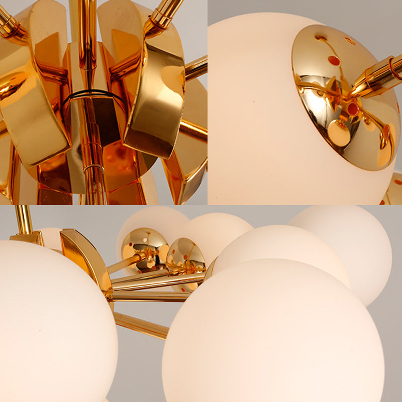 Retro Global Chandelier Pendant Light Milk Glass 7/13 Lights Hanging Ceiling Light in Gold