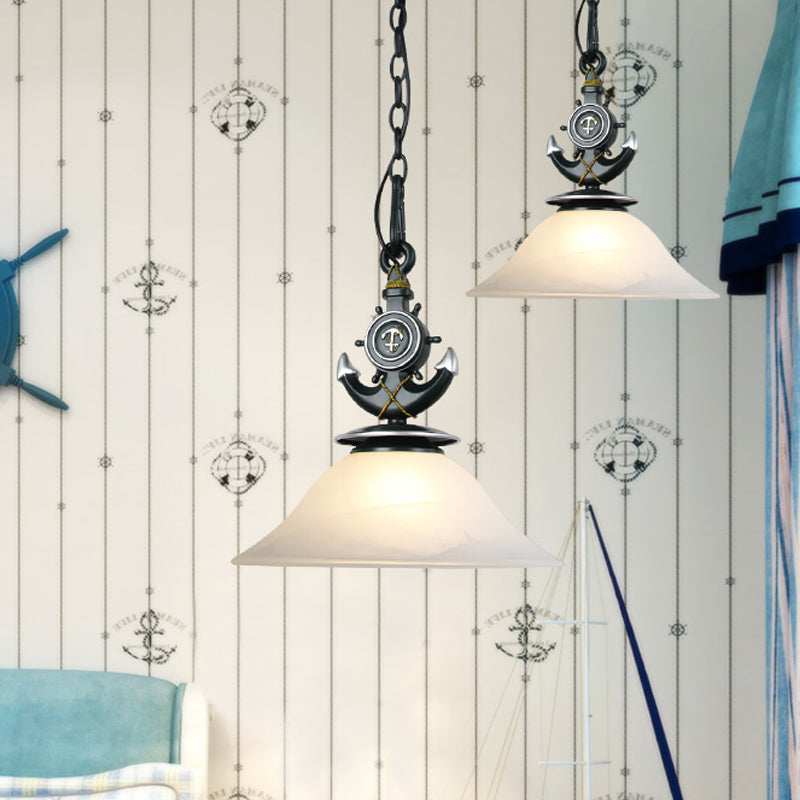 Bell Opal glas hangende licht modernistische stijl 1 kop blauw/witte afwerking hangluchting met anker deco