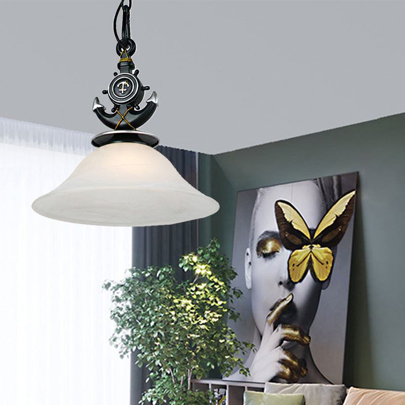 Bell Opal glas hangende licht modernistische stijl 1 kop blauw/witte afwerking hangluchting met anker deco