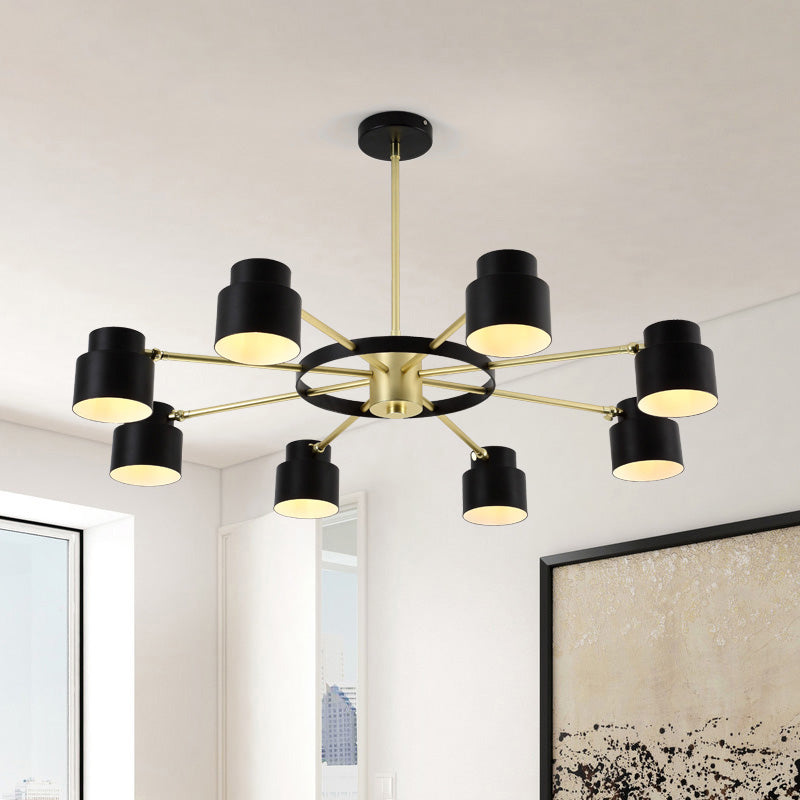 6/8 Lights Radial Pendant Chandelier Contemporary Metal Hanging Pendant Light in Black/White for Bedroom