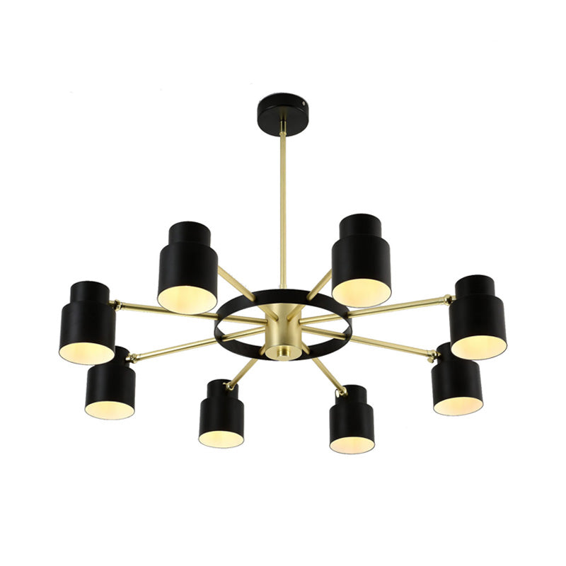 6/8 Lights Radial Pendant Chandelier Contemporary Metal Hanging Pendant Light in Black/White for Bedroom