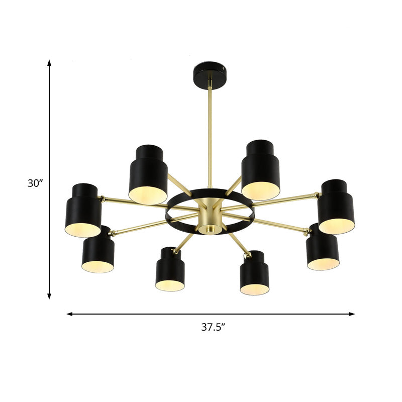 6/8 Lights Radial Pendant Chandelier Contemporary Metal Hanging Pendant Light in Black/White for Bedroom