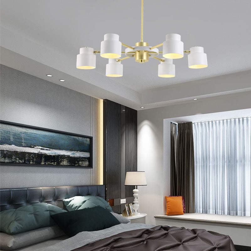 6/8 Lights Radial Pendant Chandelier Contemporary Metal Hanging Pendant Light in Black/White for Bedroom