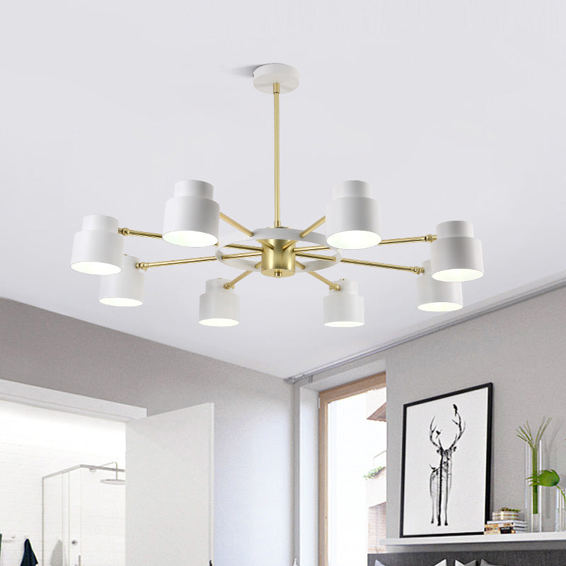 6/8 Lights Radial Pendant Chandelier Contemporary Metal Hanging Pendant Light in Black/White for Bedroom