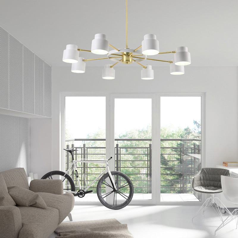 6/8 Lights Radial Pendant Chandelier Contemporary Metal Hanging Pendant Light in Black/White for Bedroom