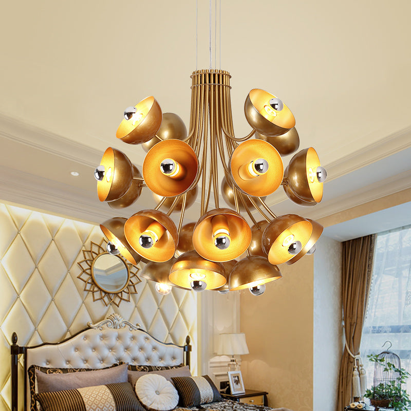 Retro Dome Chandelier Pendant Light Metal 24 Lights Hanging Ceiling Light in White/Gold