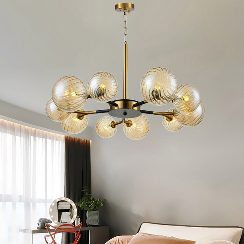 Retro Global Chandelier Pendant Light Amber Glass 10 Lights Hanging Ceiling Light for Living Room