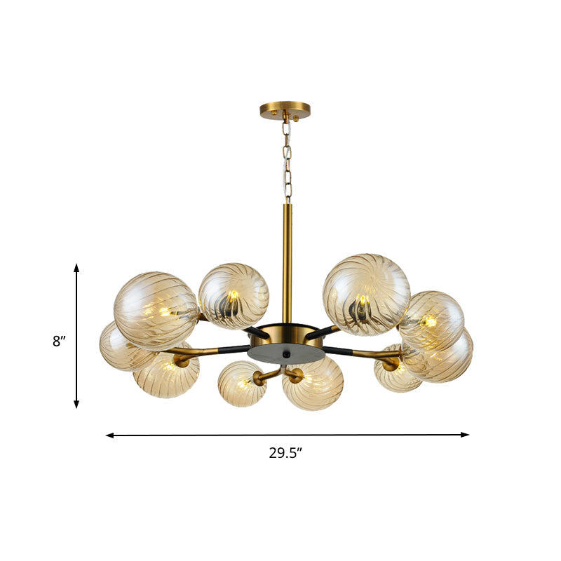 Retro Global Chandelier Pendant Light Amber Glass 10 Lights Hanging Ceiling Light for Living Room