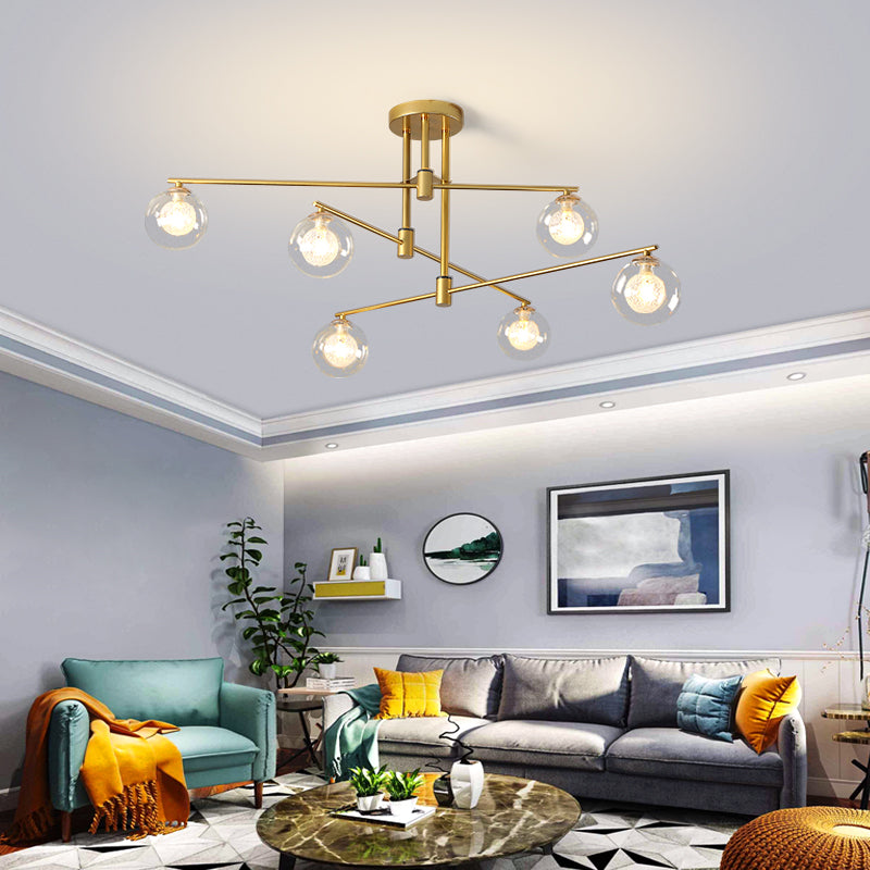 6/9 Lights Starburst Pendant Chandelier Minimalism Clear Glass Hanging Pendant Light in Black/Gold