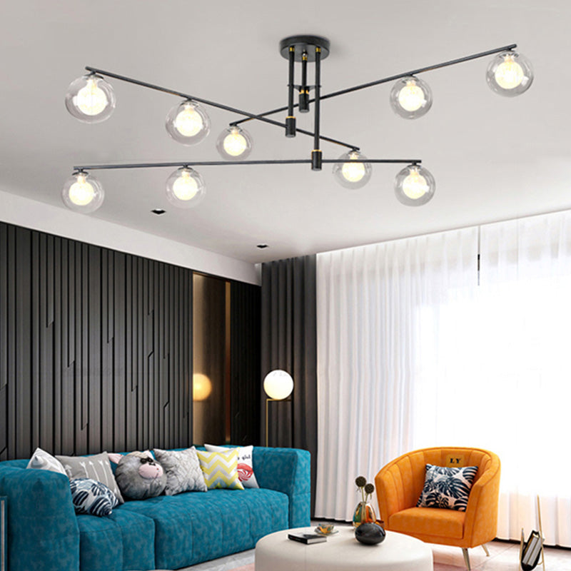 6/9 Lights Starburst Pendant Chandelier Minimalism Clear Glass Hanging Pendant Light in Black/Gold