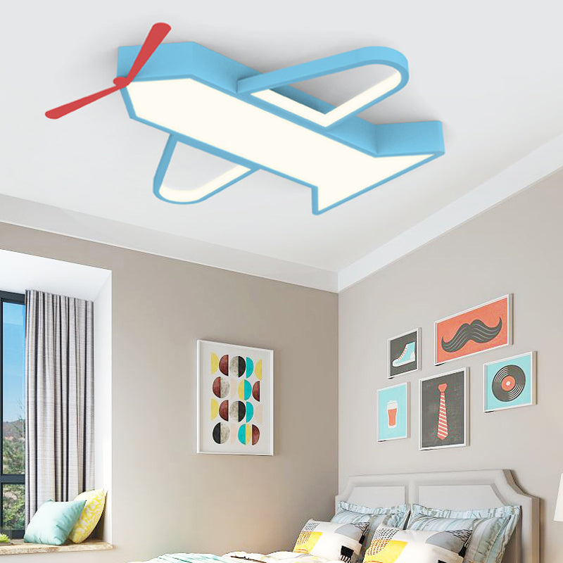 Vliegtuigslaapkamer Flushmount Verlichting Metaal en Acryl LED Cartoon Style Flush Hanger Licht in Blauw