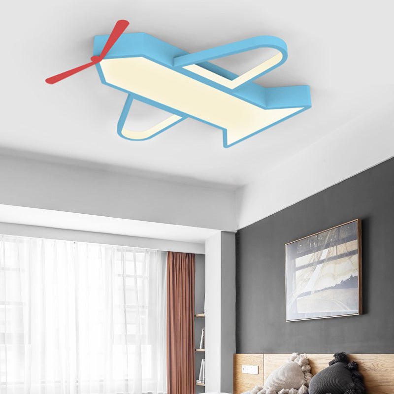 Vliegtuigslaapkamer Flushmount Verlichting Metaal en Acryl LED Cartoon Style Flush Hanger Licht in Blauw