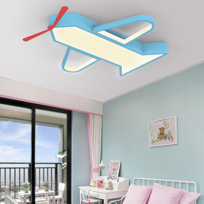 Aircraft Bedroom Flushmount Lighting Metal and Acrylic LED Cartoon Style Flush Pendant Light in Blue