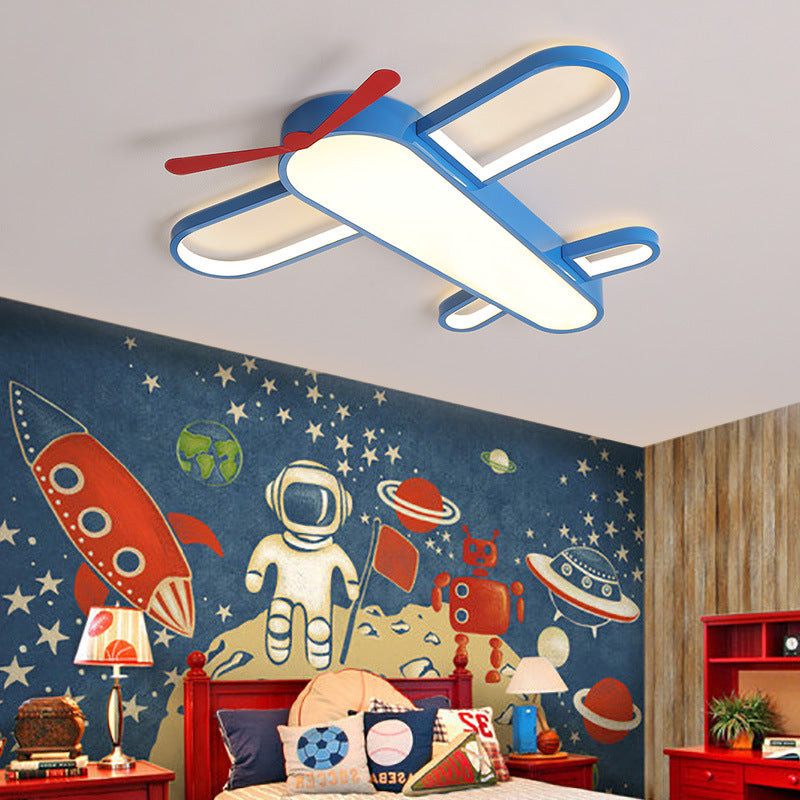 Plafonnier en forme d'avion en acrylique, Style contemporain, éclairage LED bleu pour chambre d'enfant