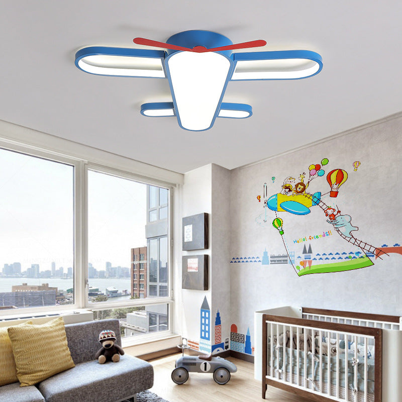 Plafonnier en forme d'avion en acrylique, Style contemporain, éclairage LED bleu pour chambre d'enfant