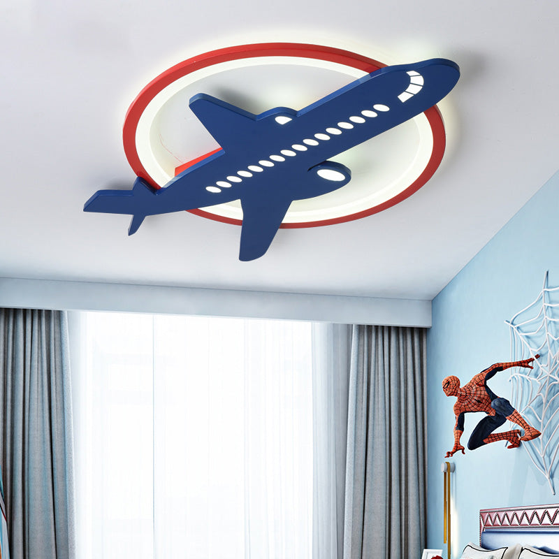 Cycle Acrylique Flush Ceiling Light Cartoon Style DEL Blue Ceiling Mounted Light with Airplane Pattern