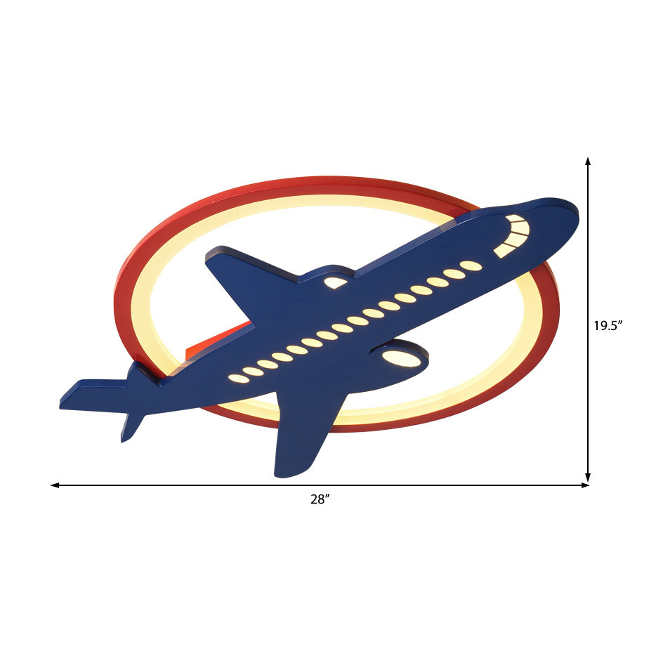 Runde Acryl-Deckenleuchte im Cartoon-Stil, blaue LED-Deckenleuchte mit Flugzeugmuster