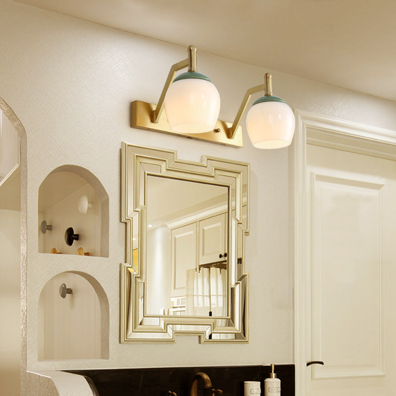 2/3 Lights Vanity Lamp Traditional Bubble Frosted Glass Sconce Light Fixture in Brass for Bathroom