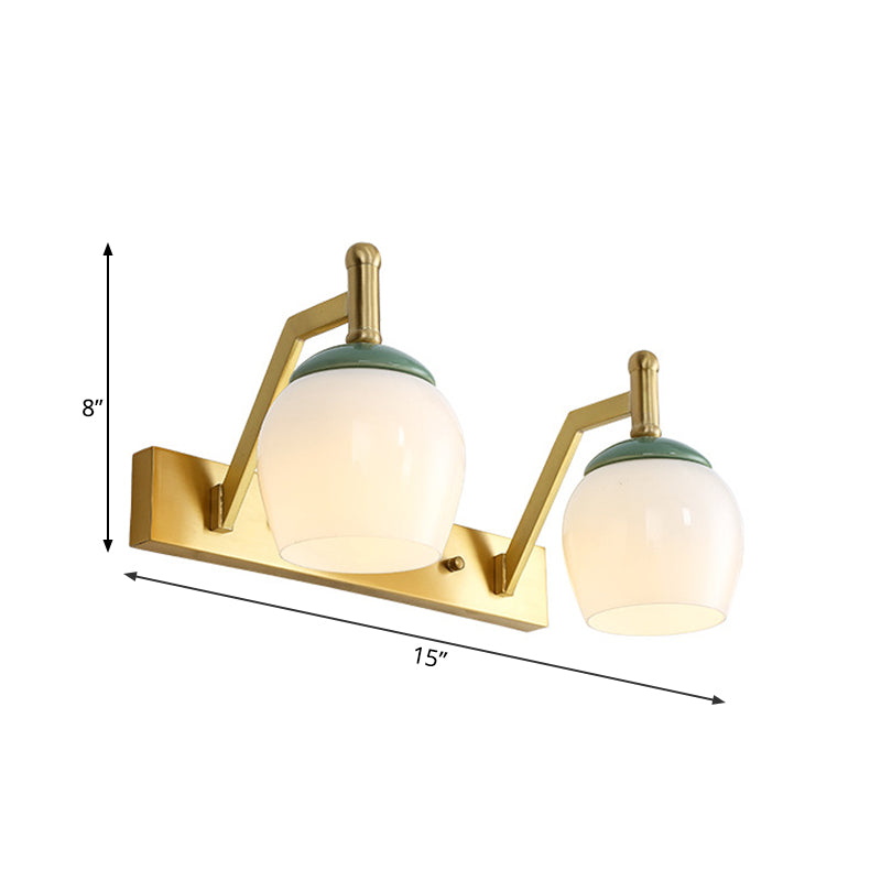 2/3 Lights Vanity Lamp Traditional Bubble Frosted Glass Sconce Light Fixture in Brass for Bathroom