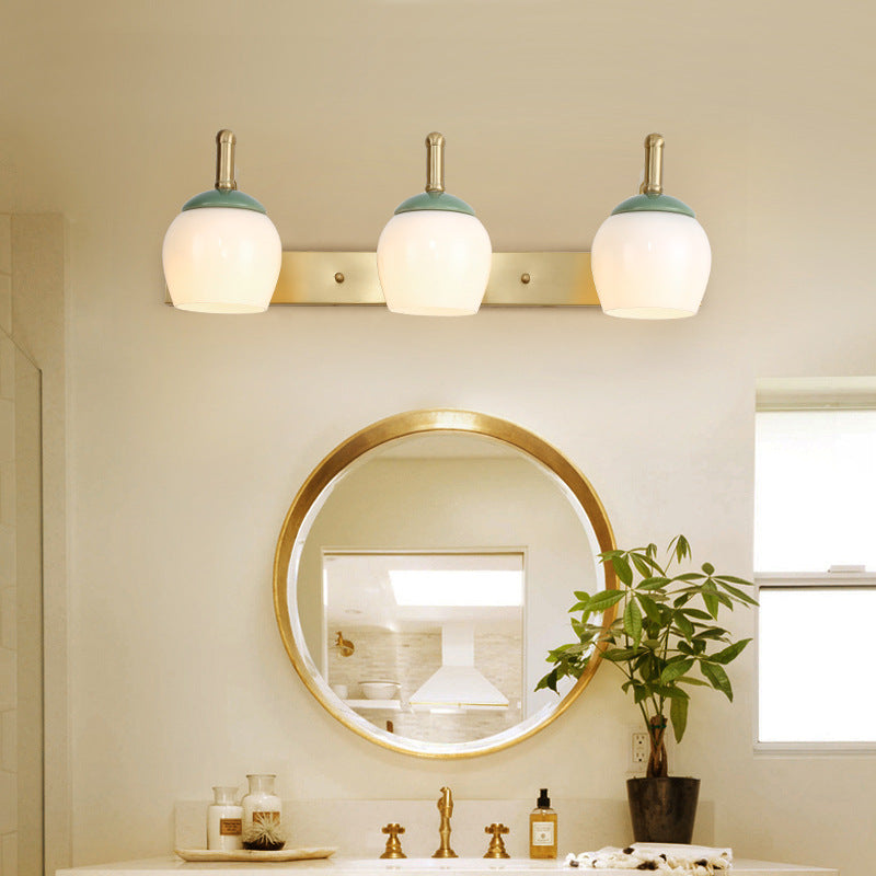 2/3 Lights Vanity Lamp Traditional Bubble Frosted Glass Sconce Light Fixture in Brass for Bathroom