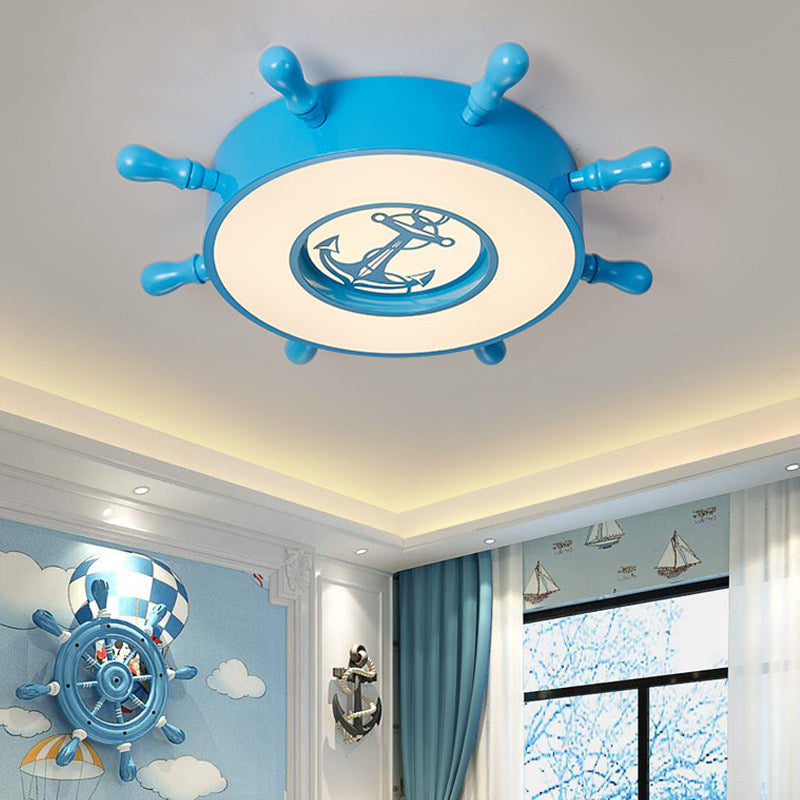 LED Slaapkamer Flush Mount Armatuur Cartoon Stijlvol Blauw Plafond Verlichting met Rudder Acryl Schaduw