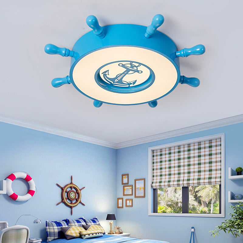 DEL Bedroom Flush Mount Fixture Cartoon Stylish Blue Ceiling Lighting with Rudder Acrylic Shade