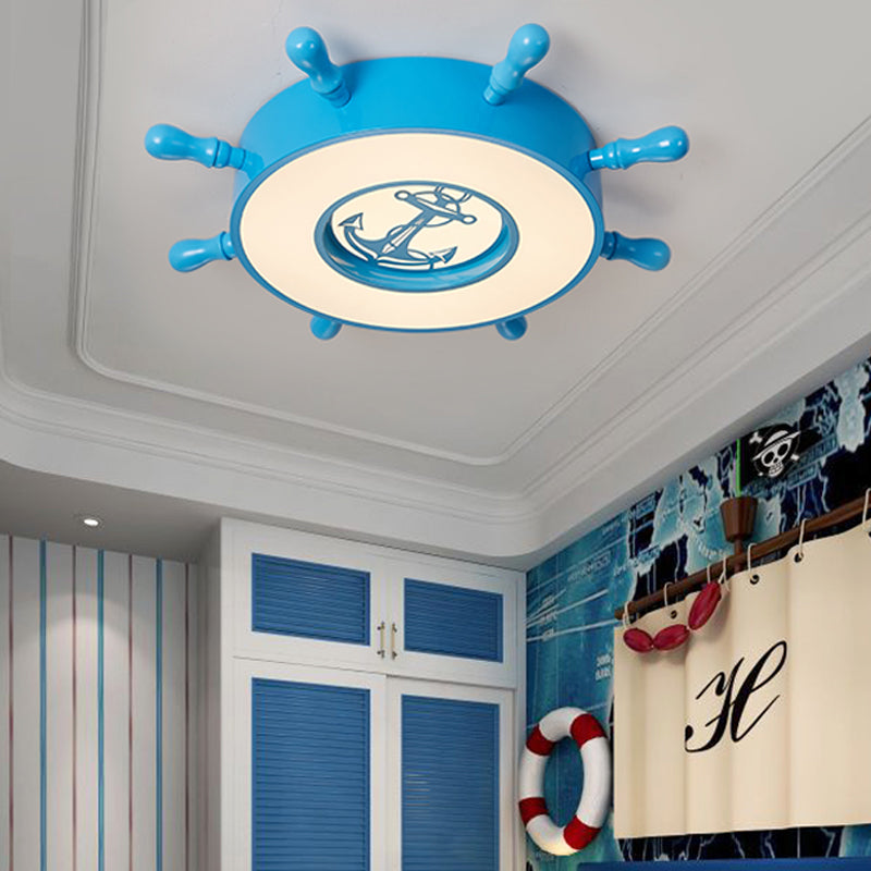 DEL Bedroom Flush Mount Fixture Cartoon Stylish Blue Ceiling Lighting with Rudder Acrylic Shade