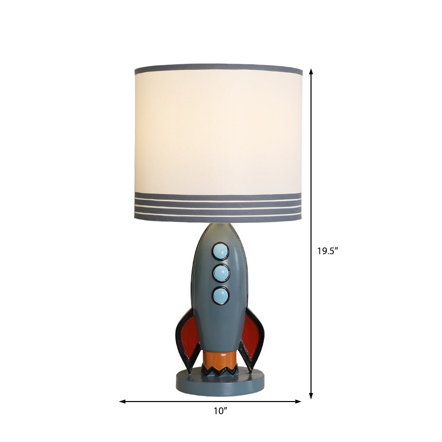 Fabric Drum Shade Table Lamp Modern Style 1 Light White Table Lighting with Resin Rocket Base